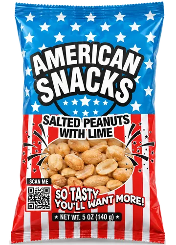 American Snacks Salted Peanuts with Lime bag, net weight 5 oz (140 g)