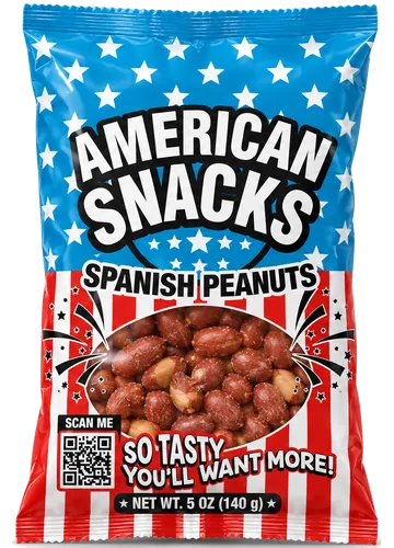 American Snacks Spanish Peanuts bag, net weight 5 oz (140 g)